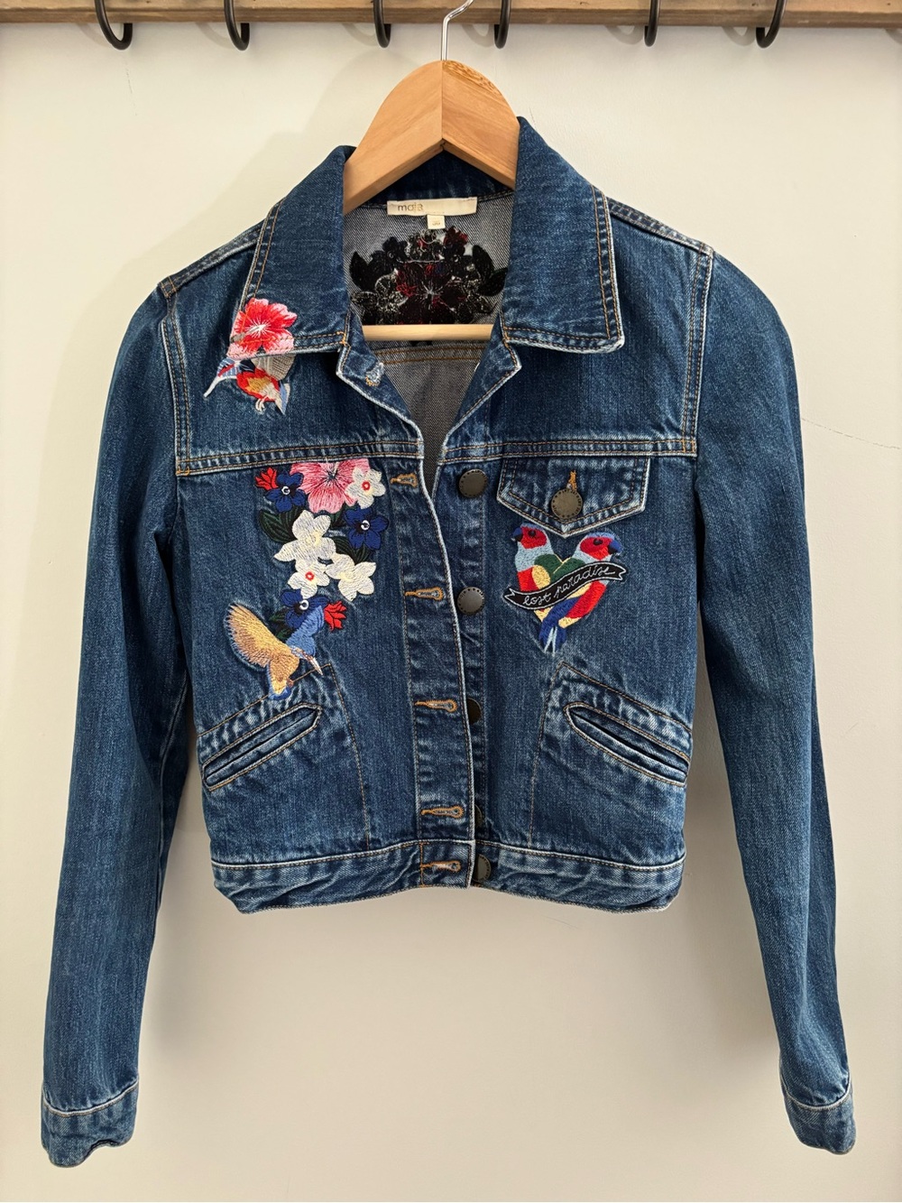 Maje Vivo Embroidered Denim Jacket